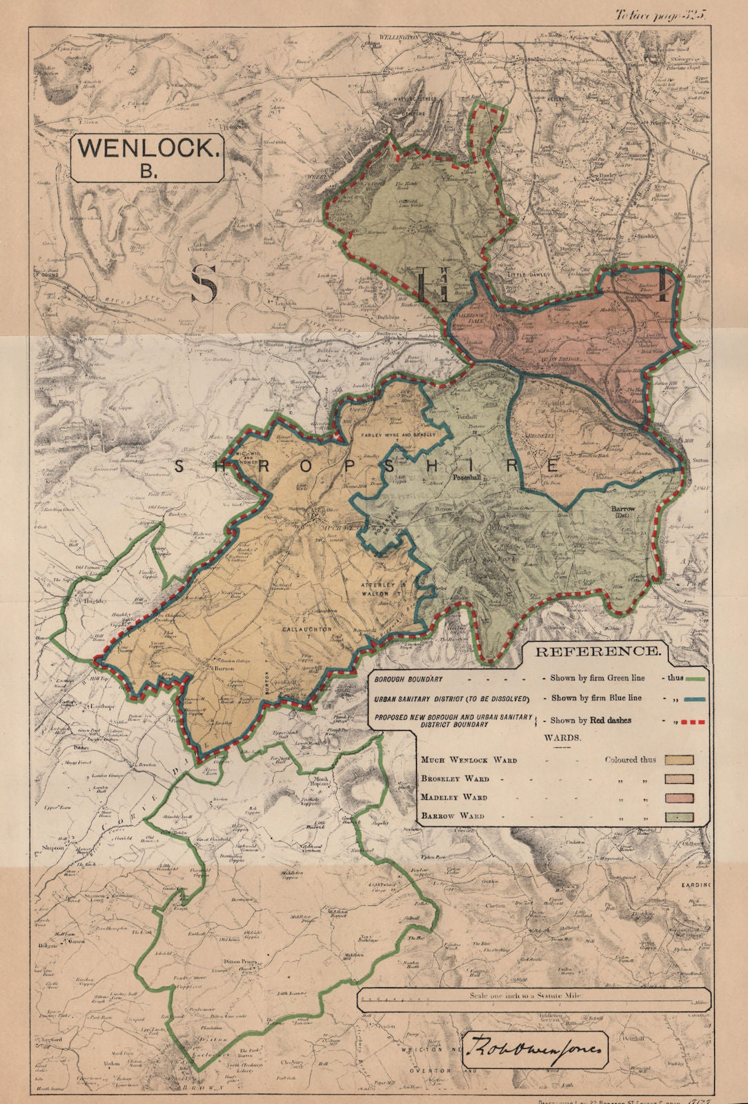 Much Wenlock. JONES. PARLIAMENTARY BOUNDARY COMMISSION 1888 old antique map